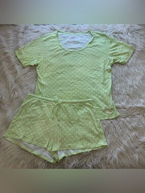 Y2K Victoria's Secret Lime Green Cotton Pajamas 2pc Set Shorts Stars Size M